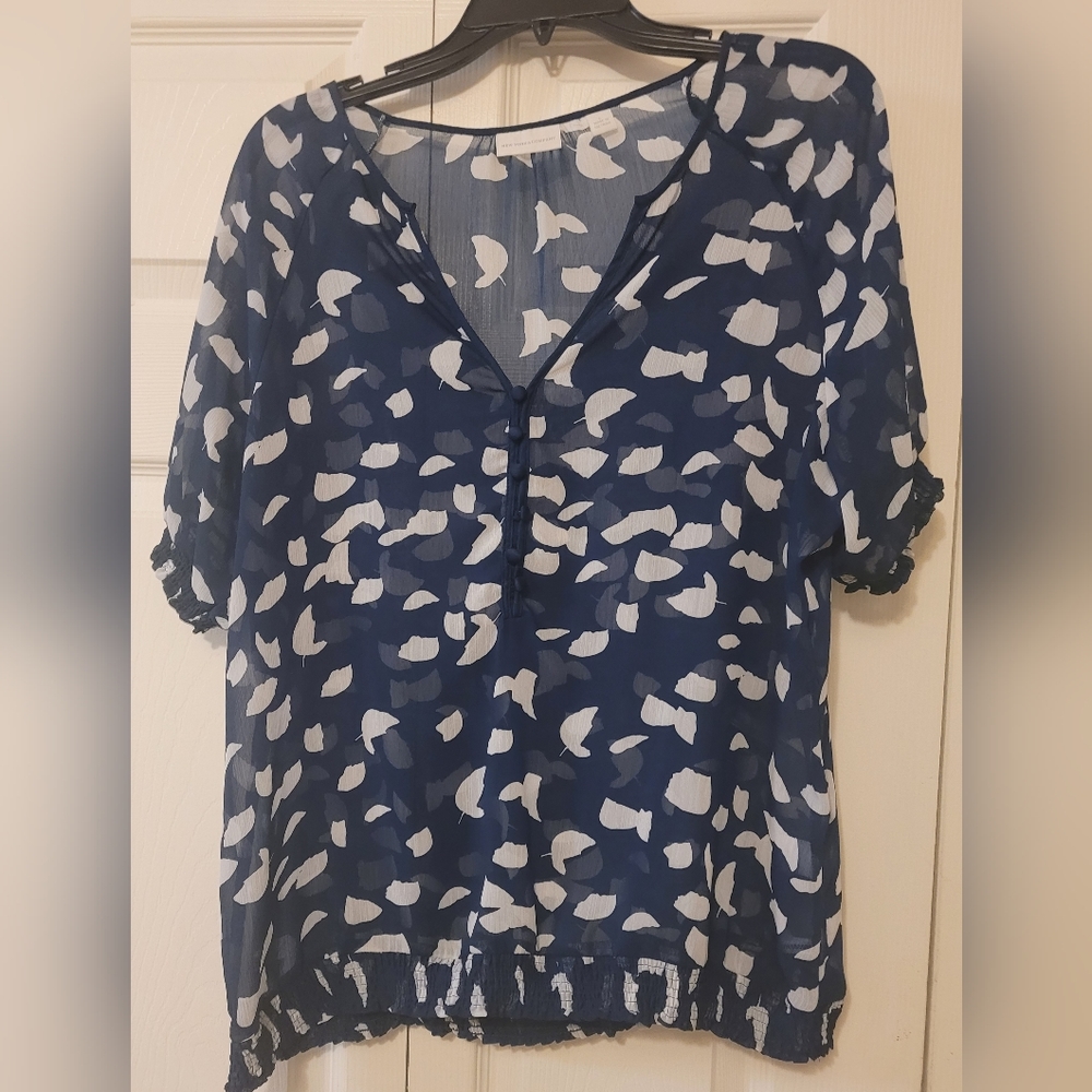 New York and Company Sheer Blouse Navy blue Size L